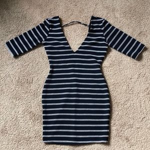 Navy and white stripe low front low back zip up dress homecoming